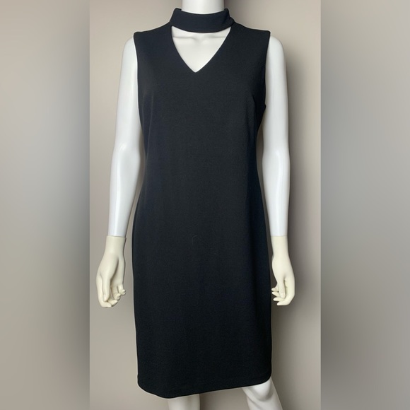 Calvin Klein Women's Zippered 3/4 Sleeve Keyhole Above the Knee Sheath Cocktail Dress Black Size 2